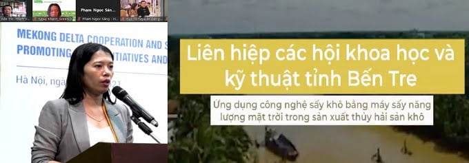 Bà Nguyễn Thị Thanh Huyền công bố 13 sáng kiến được tài trợ và sáng kiến của Liên hiệp hội Bến Tre. Ảnh chụp màn hình- KT
