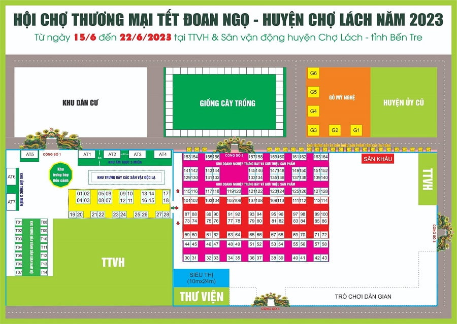 Hội Chợ Trái Cây & Thương Mại Huyện Chợ Lách năm 2023 3 Sơ đồ các gian hàng và nơi tổ chức các hoạt động tại Hội Chợ Trái Cây & Thương Mại Huyện Chợ Lách năm 2023